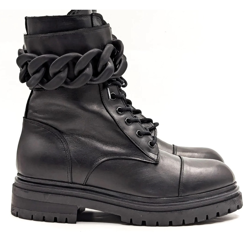 Beautiisoles Robyn Women Zoey Black Leather Lace up Combat Boots Eu37 US7 $449 - Picture 6 of 16